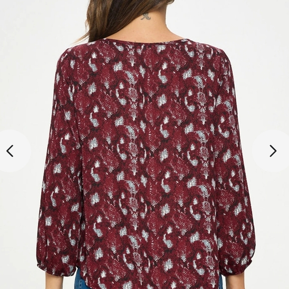 West Kei Veronica Burgundy Snake Tie Front Blouse XL - Picture 2 of 8